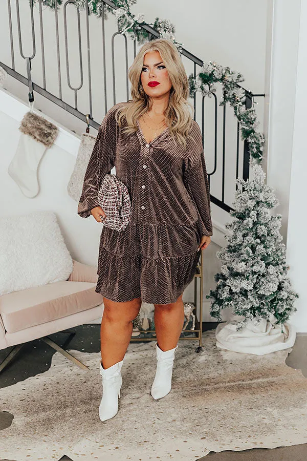 Wine Tasting Velvet Shift Dress In Brown Curves sold by Impressions