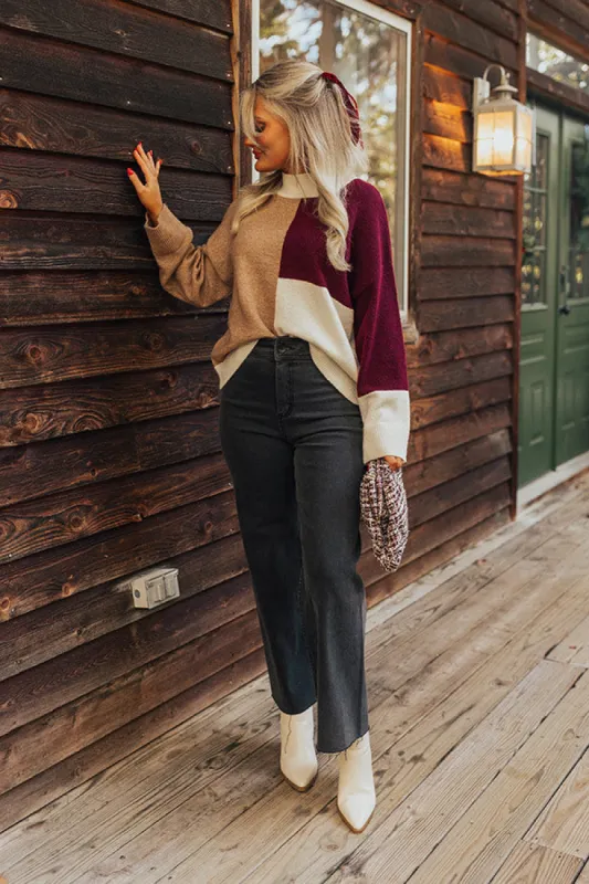 Cider Tasting Color Block Sweater in Maroon sold by Impressions