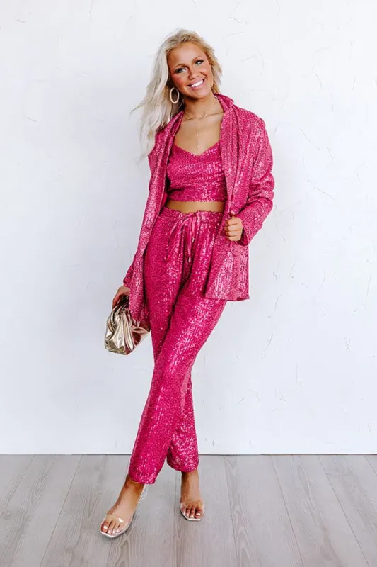Alluring Avenue Sequin Pants in Fuchsia sold by Impressions