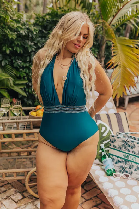 Corfu Coast One Piece Swimsuit in Teal Curves sold by Impressions