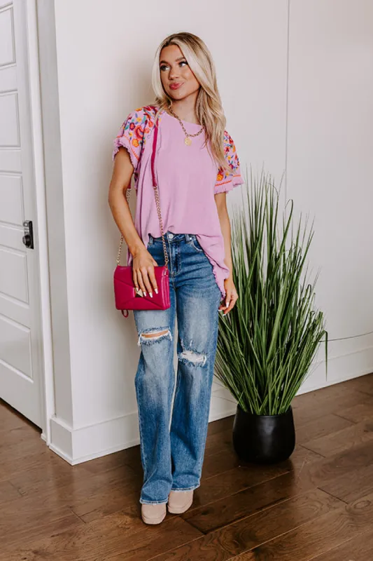 Loving The Sun Embroidered Top In Lavender sold by Impressions