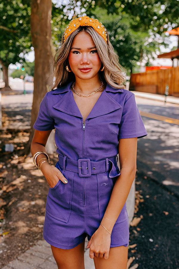 Stay Sophisticated Denim Romper In Purple sold by Impressions product image thumbnail 4