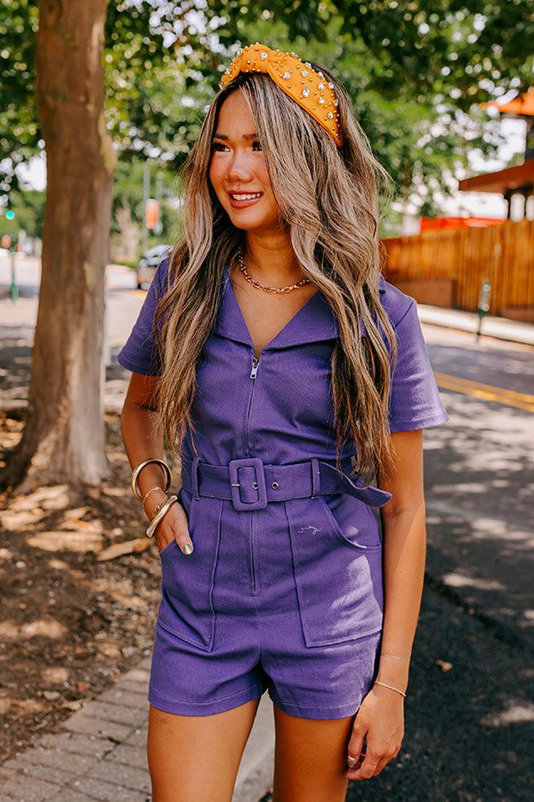 Stay Sophisticated Denim Romper In Purple sold by Impressions product image thumbnail 3