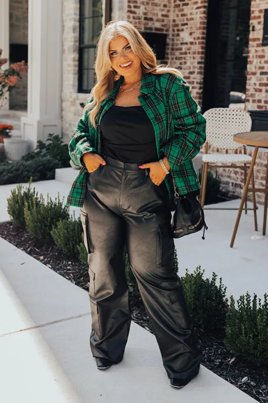 The Jenika High Waist Faux Leather Cargo Pants Curves sold by Impressions