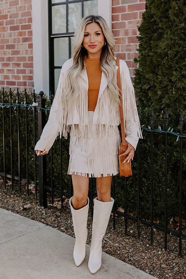 Boho Flow Faux Suede Fringe Jacket in Cream sold by Impressions product image thumbnail 3