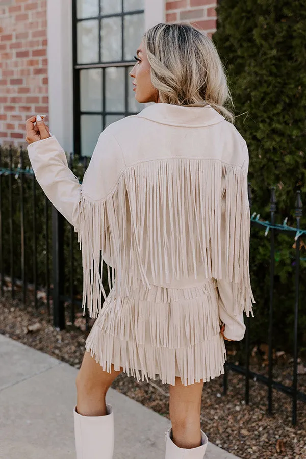 Boho Flow Faux Suede Fringe Jacket in Cream sold by Impressions product image thumbnail 4