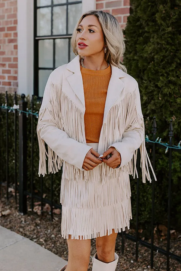 Boho Flow Faux Suede Fringe Jacket in Cream sold by Impressions product image thumbnail 2
