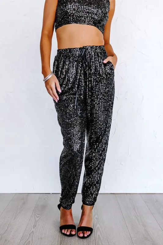 Alluring Avenue Sequin Pants in Black sold by Impressions