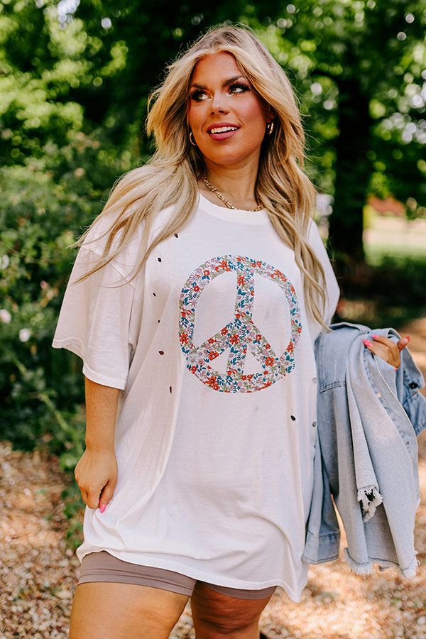 Peace And Love Oversized Graphic Tee In Ivory Curves sold by Impressions product image thumbnail 3