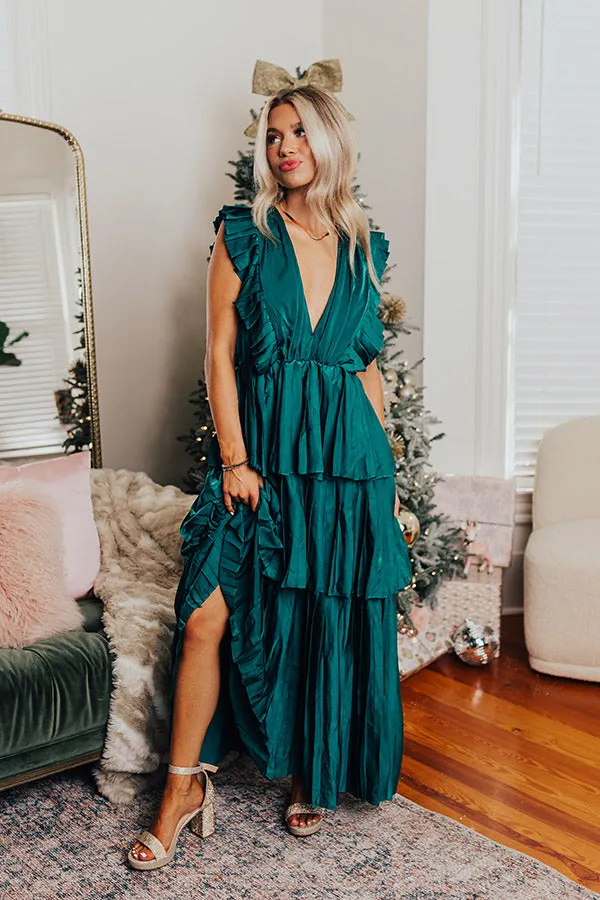 Seeking Champagne Pleated Maxi Dress In Hunter Green sold by Impressions