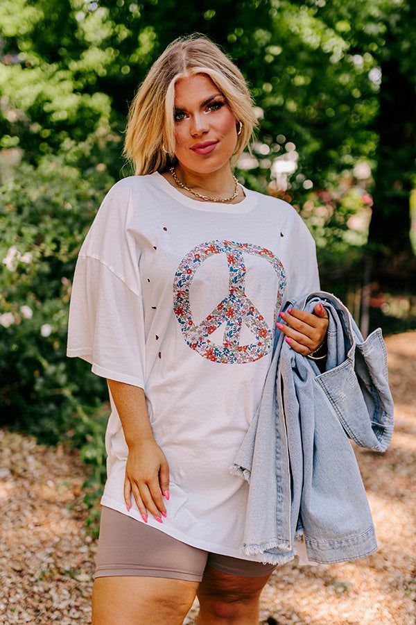 Peace And Love Oversized Graphic Tee In Ivory Curves sold by Impressions product image thumbnail 4