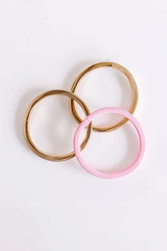 Girl On The Go Stretch Bangle Bracelet Set in Pink sold by Impressions