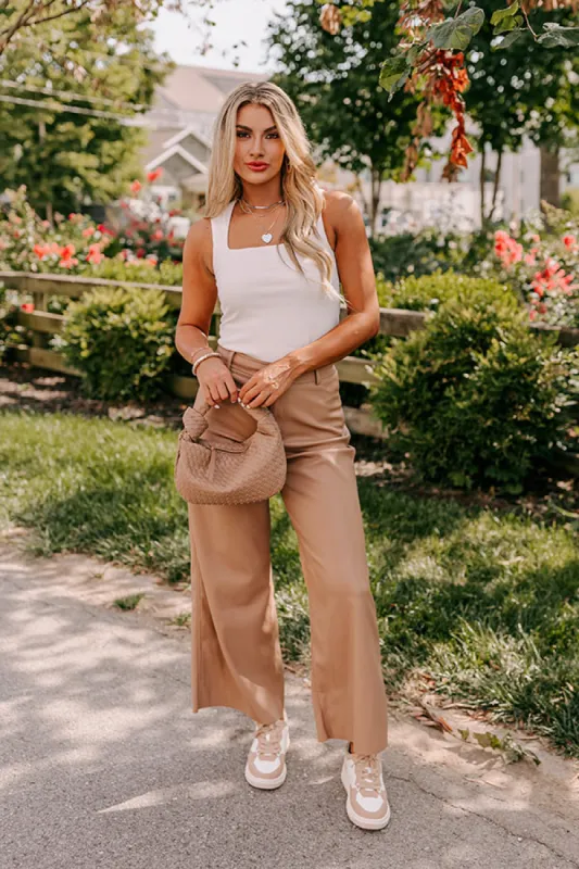 The Reagan High Waist Faux Leather Pants in Camel sold by Impressions