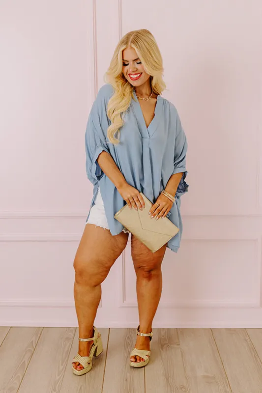 Sun-Kissed Sands Shift Top In Sky Blue Curves sold by Impressions