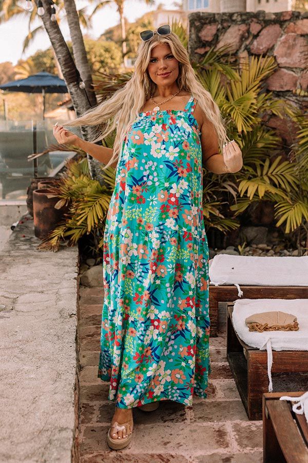 Chasing Sunshine Floral Maxi in Turquoise Curves sold by Impressions product image thumbnail 3