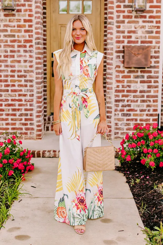 Tropical Tour Jumpsuit in White sold by Impressions