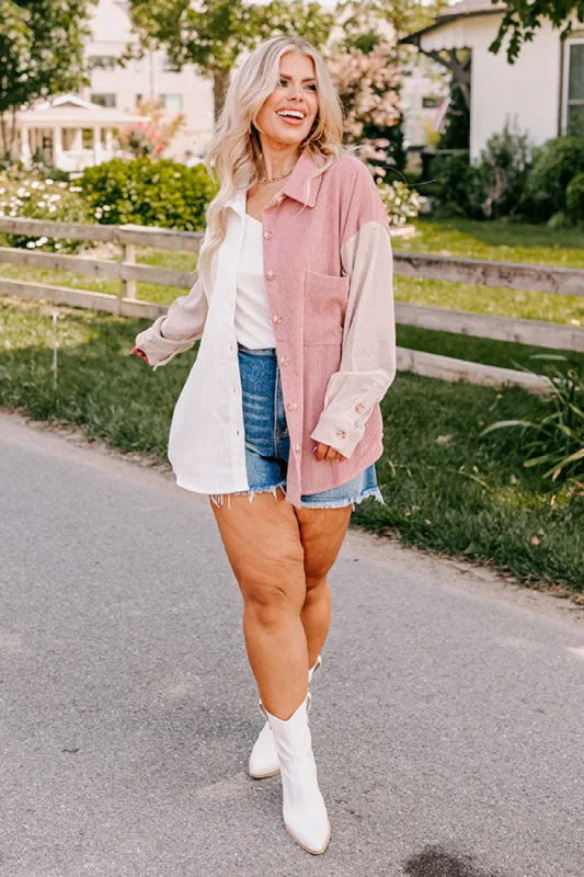 Caught Crushing Corduroy Jacket In Blush Curves sold by Impressions