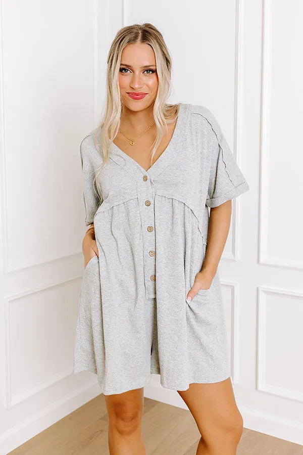 Comfy Chic Button Down Romper in Grey sold by Impressions