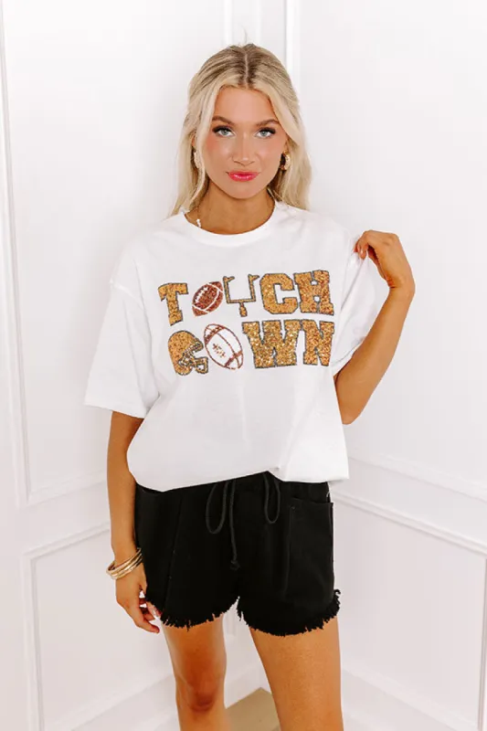 The Final Touch Down Sequin Oversized Tee in White sold by Impressions