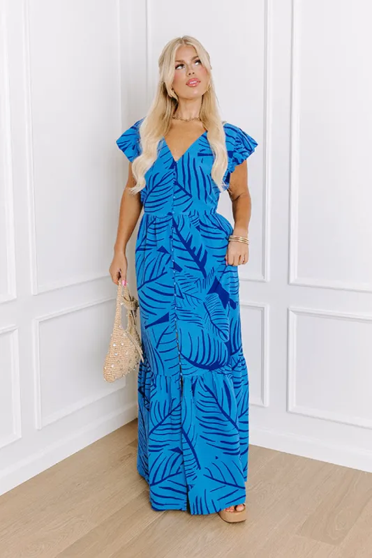 Front Porch Sippin' Maxi Dress in Blue Curves sold by Impressions