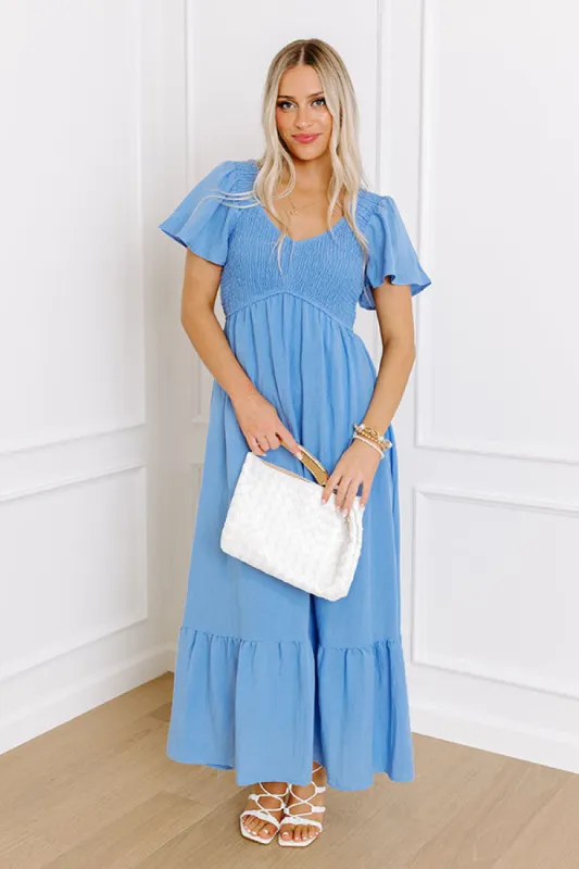 Sunny Smiles Smocked Maxi in Sky Blue sold by Impressions