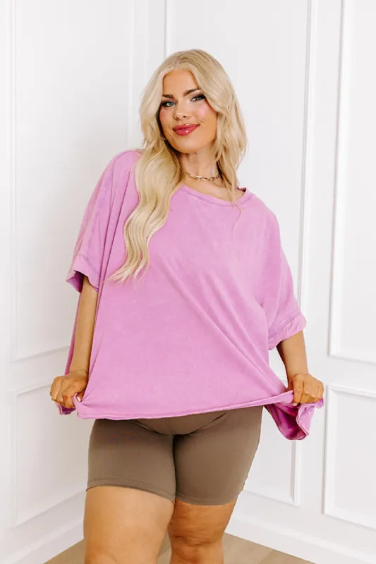 Effortless Vibes Mineral Wash Oversized Tee in Violet Curves sold by Impressions