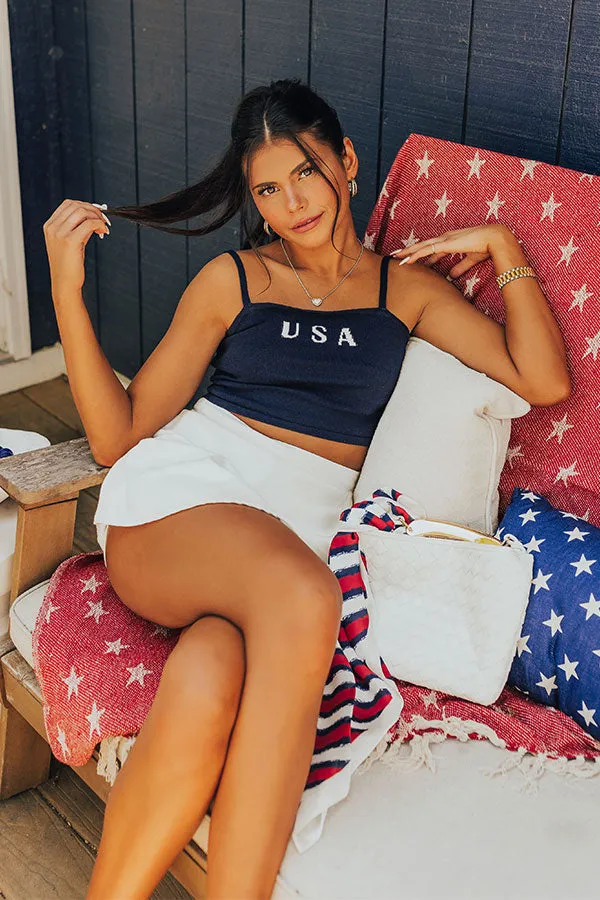 USA Knit Crop Tank in Navy sold by Impressions