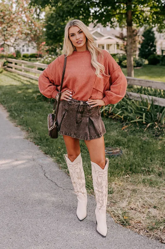 Cappuccino Please Knit Sweater in Rust sold by Impressions