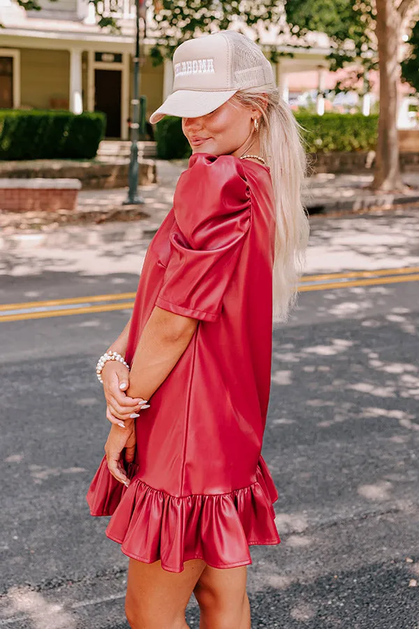 Stylish Setting Faux Leather Mini Dress in Crimson sold by Impressions product image thumbnail 4