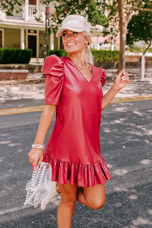 Stylish Setting Faux Leather Mini Dress in Crimson sold by Impressions