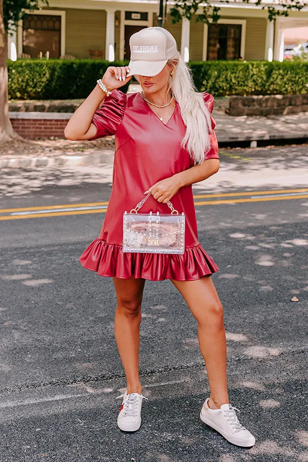 Stylish Setting Faux Leather Mini Dress in Crimson sold by Impressions product image thumbnail 2