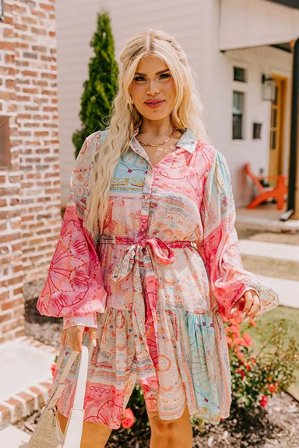 Fancy Flourish Color Block Mini Dress in Pink Curves sold by Impressions product image thumbnail 2