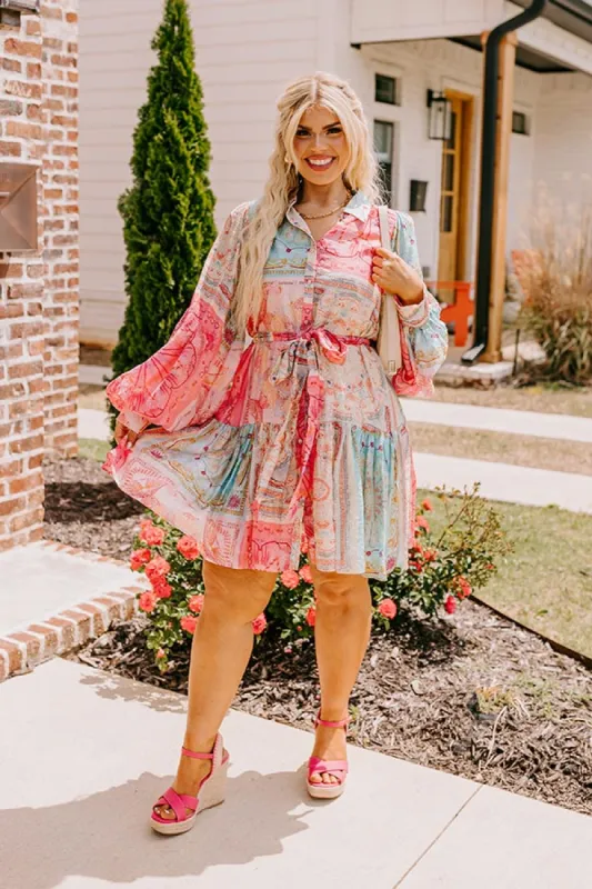 Fancy Flourish Color Block Mini Dress in Pink Curves sold by Impressions