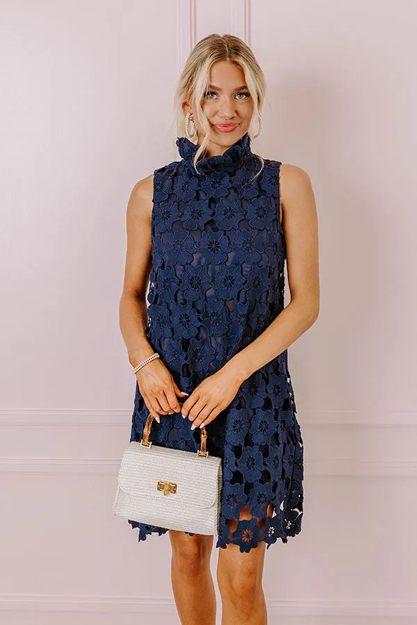 Champagne Toast Crochet Mini Dress in Navy sold by Impressions