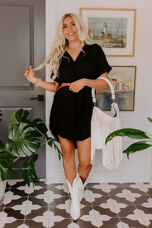 Happy Sanctuary Linen-Blend Mini Dress in Black sold by Impressions