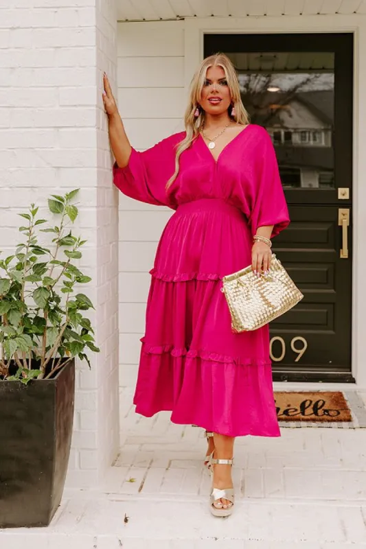 Sips of Chardonnay Satin Midi in Fuchsia Curves sold by Impressions