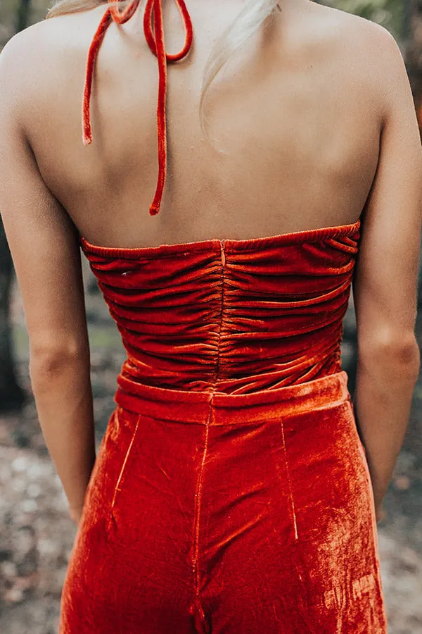 Fall Mixer Velvet Jumpsuit in Rust sold by Impressions product image thumbnail 5