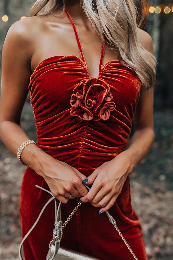 Fall Mixer Velvet Jumpsuit in Rust sold by Impressions product image thumbnail 3