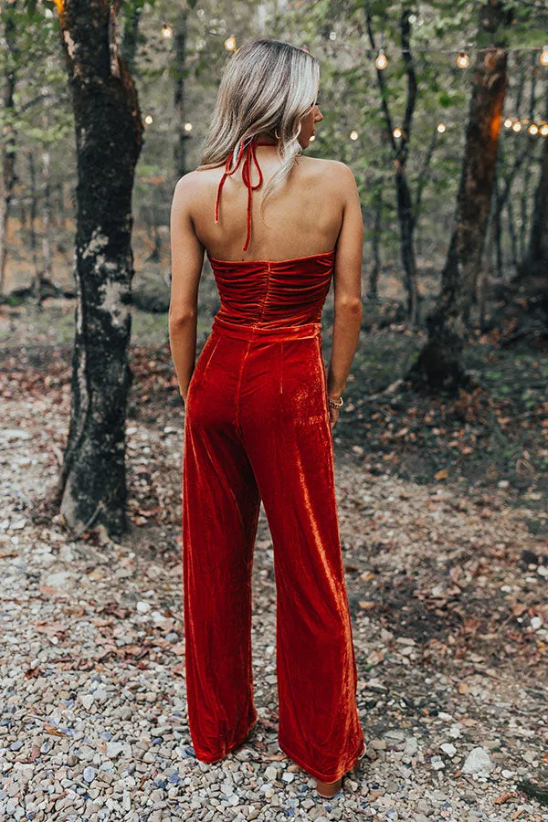Fall Mixer Velvet Jumpsuit in Rust sold by Impressions product image thumbnail 4