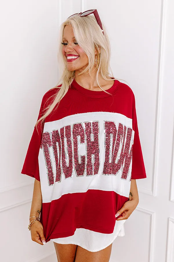 It's a Touch Down Sequin Oversized Tee in Red sold by Impressions product image thumbnail 3