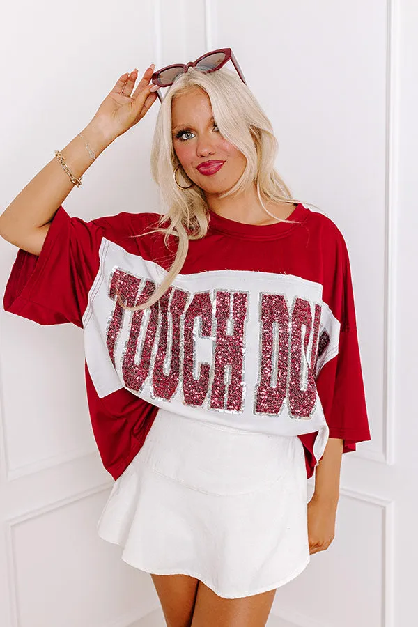 It's a Touch Down Sequin Oversized Tee in Red sold by Impressions
