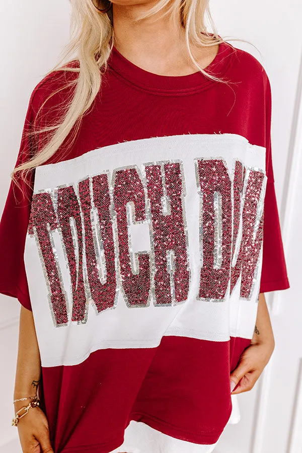 It's a Touch Down Sequin Oversized Tee in Red sold by Impressions product image thumbnail 5
