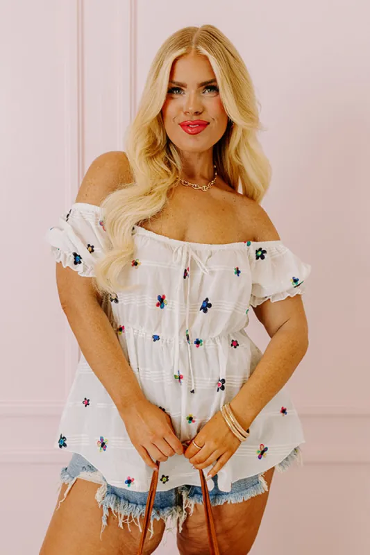 Spark Joy Embroidered Top In White Curves sold by Impressions