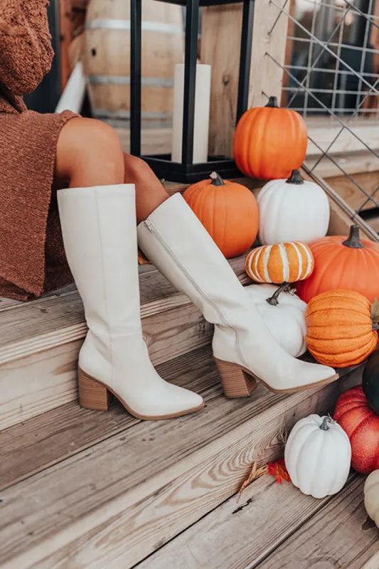 The Elanor Faux Leather Knee High Boot in Ivory sold by Impressions