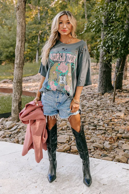 World Tour Oversized Distressed Tee in Charcoal sold by Impressions