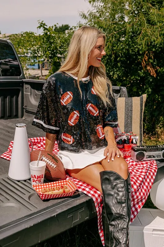 Kickoff Season Sequin Top in Black sold by Impressions