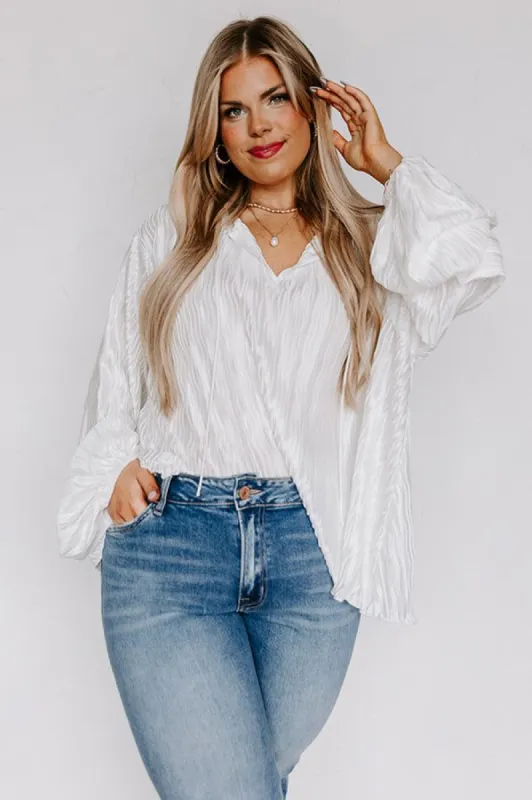 Posh Days Pleated Shift Top in White Curves sold by Impressions