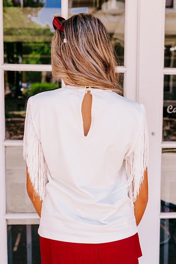 Midwest Weekend Fringe Top In White sold by Impressions product image thumbnail 5