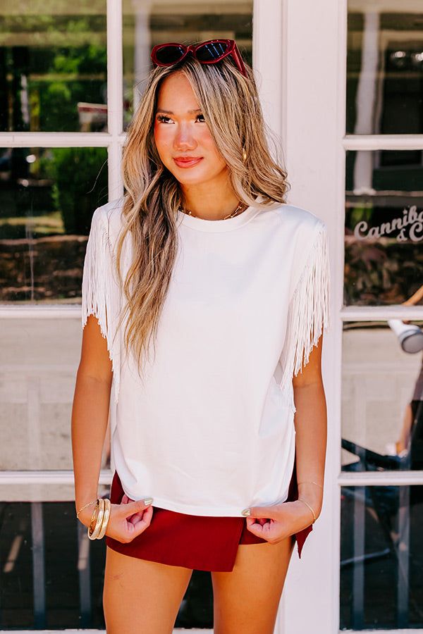 Midwest Weekend Fringe Top In White sold by Impressions product image thumbnail 4