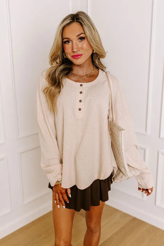 Breezy Times Oversized Henley Top In Cream sold by Impressions